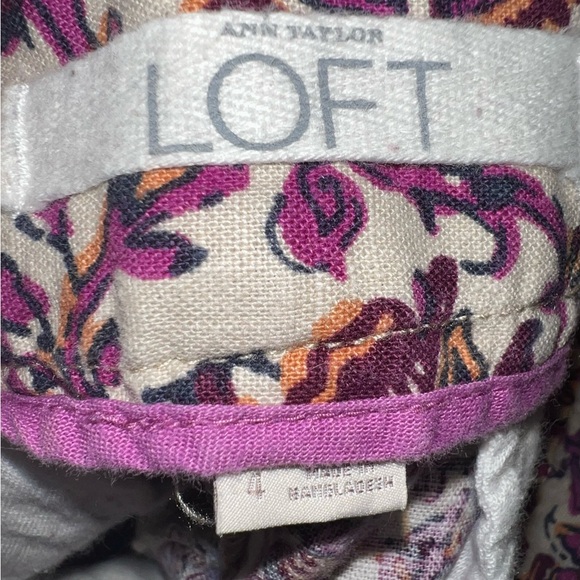 Ann Taylor LOFT Shorts Linen Blend Purple/Cream/Orange Mid Rise Size 4(Small) - Picture 3 of 3